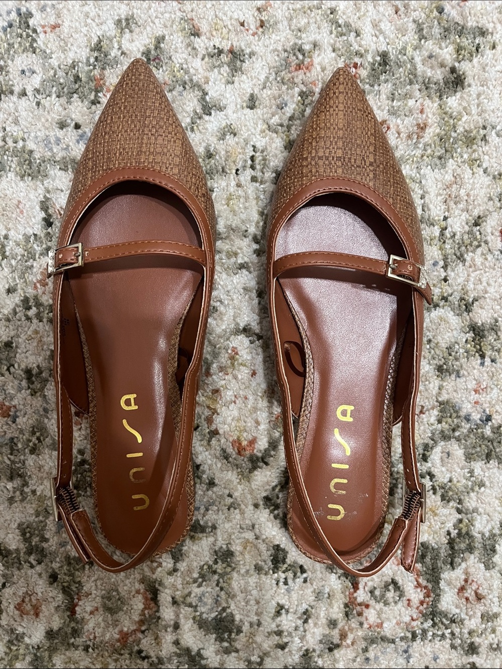 Unisa Brown Pointed Mary Jane Slingback Flats